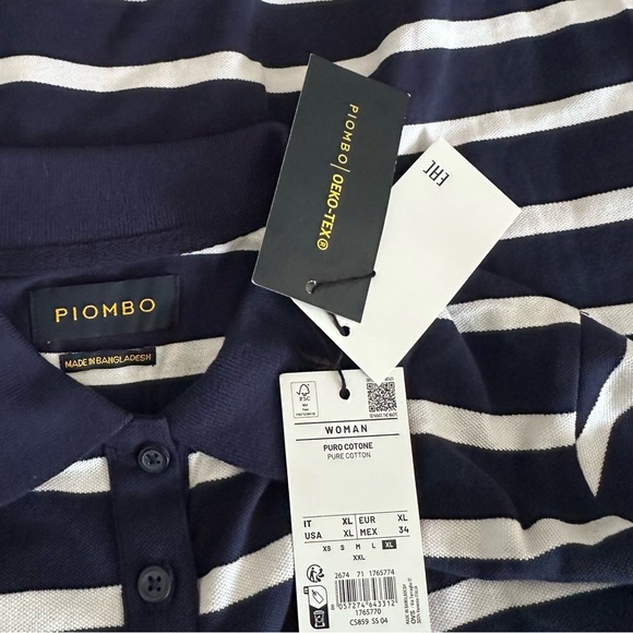 PIOMBO Organic Cotton Piquet Polo Shirt With Stripes In Navy Blue Size XL NEW - Picture 13 of 14
